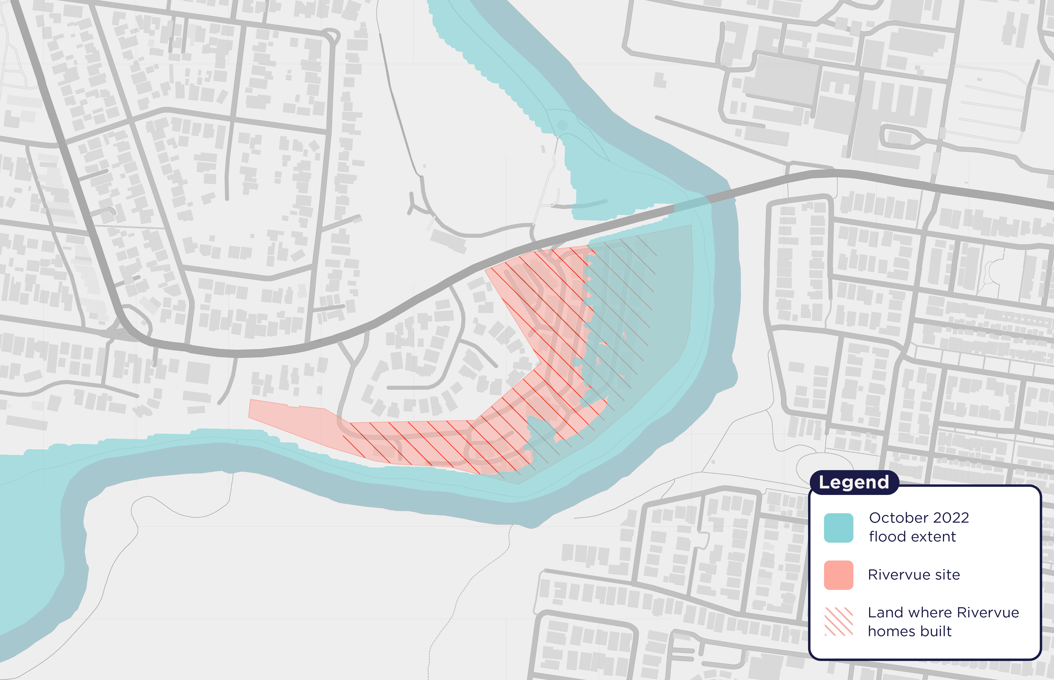 Figure 14: Extent of flooding at Rivervue in October 2022