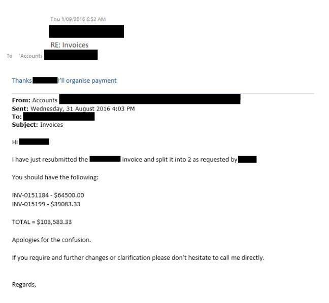 Figure 19: Emails between Company B and the Principal, 31 August and 1 September 2016