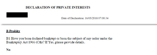 Figure 22: Excerpt from the Principal’s 2018 declaration of private interests, 16 May 2018