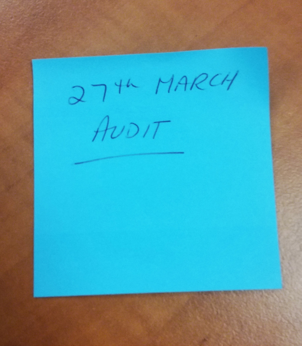 Figure 5: Photograph of post-it note found on Principal's desk taken during Ombudsman inspection of Principal's pffice, 24 October 2018