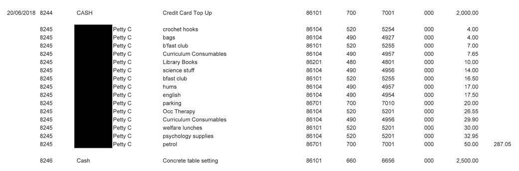 Figure 8: Excerpt from the School’s cash transaction statement, 20 June 2018